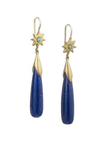 Star Hook Long Drop Ears with Turquoise & Lapis