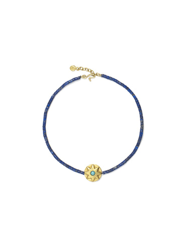 Lapis Bead Bracelet with Turquoise Sun