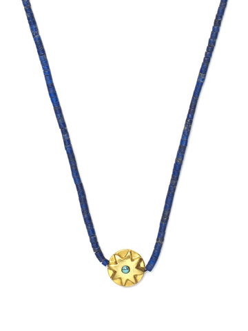 Lapis Bead Necklace with Turquoise Sun